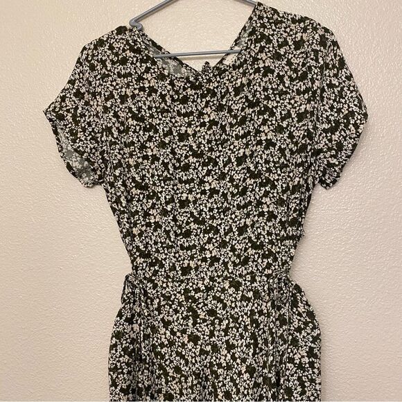 A New Day Short Sleeve green micro floral side Cut Out Dress hi low maxi L - Picture 3 of 12